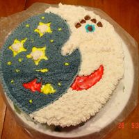 Moon Cake My 3 year old son asked for a moon cake. It's chocolate cake w/bc icing.