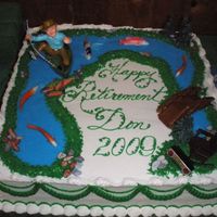 Fishing Retirement With Noveltys Retirement cake I made today for my cousin. He is hoping to relax and fish-thus the design. On the right front there is a little foot...