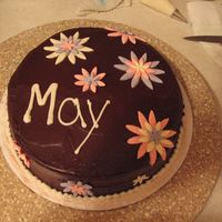 May Birthdays Cake chocolate cake with fudge icing and MMF flowers