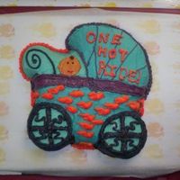 One Hot Ride Hot Rod Baby Buggy, complete with flame job, pin stripe, and mag wheels.This cake was just for dad!