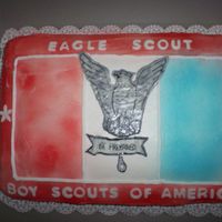 Eagle Scout Cake it is BC with airbrush red and blue and the eagle is MMF but the MMF is transparent I find so I made another out of fondant but it was too...