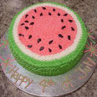 Watermelon Cake For 4Th Of July Had to do a QUICK cake by request of my aunt for 4th of July. Thanks to Cake Central, we found one! All buttercream.
