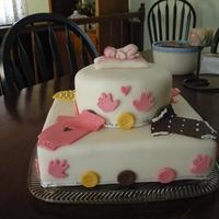 Baby Shower Fondant cover cake with fondant decorations.