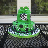 Zebra Print And Green Birthday Cake 