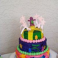 Barney Cake Thank you to Kitagrl for the inspiration. Cake is van. with buttercream filling. Everything else is fondant. Top starts are royal icing...