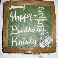 Chalk Board Cake I made this cake for a friend in that is in my education classes with me. It is a Trick or Treat cake (marble). It has buttercream icing...