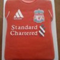 Liverpool Fc Shirt Vanilla/Choc marble cake w/choc BC filling.Fondant with gumpaste letters cut on cricut & edible image club logo.