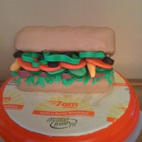 Subway Veggie Sub The birthday girl eats veggie subs from Subway all the time so her sister wanted to extend that to her birthday cake. Teh bread is cake and...
