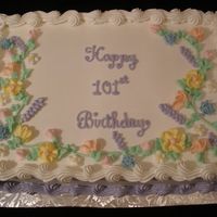 101St Birthday All buttercream. I really don't like doing BC flowers directly on cakes. Customer wanted "springy flowers". I really need to...