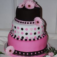 Pink And Brown Birthday Cake Pink and brown cake I made for my 40th birthday party. It is fondant with gum paste gerbera daisies.