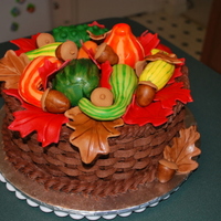 Fall Basket Of Gourds BC basketweave with handpainted fondant gourds/acorns/leaves.
