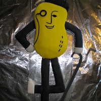 Mr. Peanut 1st birthday cake for my son who we call peanut. All fondant with a few gum paste accessories.