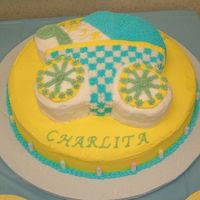 Baby Buggy Baby Buggy on 16 in round cake. White cake with BC