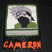 Kakashi Cake 8 inch square cake frosted with buttercream. Kakashi is done with color flow. This was an extra cake I made with a color flow piece I had...