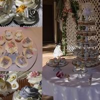 Butterfly Cupcakes BC iced cupcakes w/ RI flowers and butterflies. Garden tone colors.