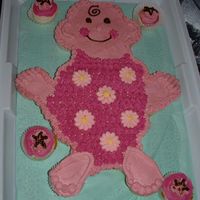 Baby Girl Ccc She turned out very pink, but cute. White Cake w/Brite white buttercream. Flowers are Royal Icing.