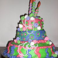 Sweet 16 Cake buttercream frosted 3 tier cake with fondant ribbon roses