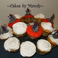 My Son's Spiderman Cupcakes these cupcakes went with his cake too...I just bought the little spidermen for these.