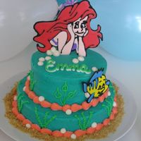 Ariel I made this cake for my daughter's third birthday party "Under the Sea". Ariel and Flounder are color flow, with graham...