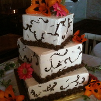 Square 3 Tiered Wedding Cake A 3-tiered wedding cake that is GLUTEN FREE. That's right this beautiful brown, orange themed cake is gluten free. It was so much fun...