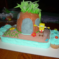 Spongebob Squarepants I used confetti cake mix for the cake and buttercream icing. The pineapple was made with a small, round pan as the base and half of the...