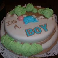 Dscn1175.jpg Buttercream icing covered in MMF with baby boy and cabbages made of MMF. I used Graham cracker crumbs, brown sugar and some cocoa for the...