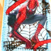 Spiderman This was done for my friend's son birthday. It was a half sheet and the spiderman was from edible paper with fondant. The web was made...
