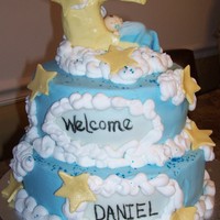 Baby Moon This cake was for a baby shower. I should have used Styrofoam for the moon....the RKT kept sagging...oh well...lesson learned!!! TFL