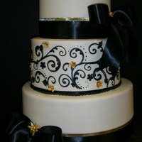 Black & White Covered in Fondant with Black Ribbon & Scroll Wk