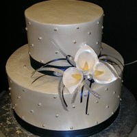 Calla Lilly White Buttercream Navy Ribbon with Gumpaste Flowers
