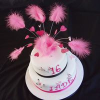 Pink, White And Black Butterflies And Feathers Sugarpaste, with Patchwork Cutter Butterflies and Marabou Feathers