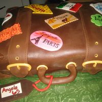 Luggage Cake Made for a lady who loves to travel. Covered in fondant. Tag is chocolate clay. Labels are hand painted with gel color