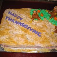 Thanksgiving Cake White and chocolate cake (one on top of the other) with strawberry BC icing, top is BC icing mixed in with graham cracker crumbs. (Note to...