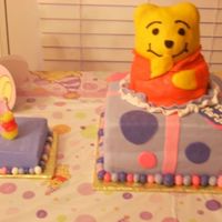 Pooh Cake And Smash Cake Thanks cakelady77 for the directions!WASC cake with MMF. My first time with MMF! My god daughter's 1st birthday cake.