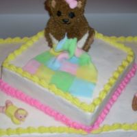 Bear Baby Shower Mini bear with 2 fondant babies. white cake with buttercream