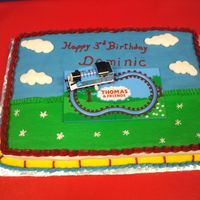 Thomas 9x13' cake buttercream icing. Wish my writing was better.