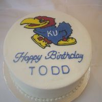 Ku 8' cake. KU mascot - Jayhawk. Everything is buttercream.