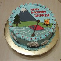 Mountain Scene The entire top piece of this cake is colorflow. I colored the icing on the side to match. Buttercream mountains and snow on side of cake.