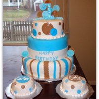 Twin Boys 1St Birthday Cake! 3 tier fondant covered cake with two little buttercream smash cakes!