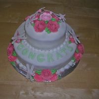 Dragonfly Baby Shower baby shower cake for a friend who is having a little girl. she loves pink so I made 3 shades of RI roses. used fondant to make the...