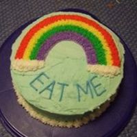 My First Cake! Originally it said "SMILE"...but my hubby wouldn't bring it to work. So I suggested this.... LOL!