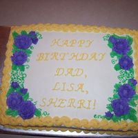 Birthday Cake W/ Roses 3/4 white/chocolate cake w/ buttercream frosting. 1st time to try roses. Very hard when learning from a book.