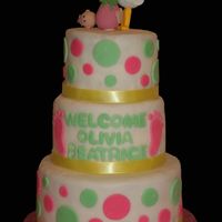 Baby Shower Carrot cake covered with fondant & fondant decorations. Baby & stork topper make out of sculpy clay. The mommy-to-be wanted to keep...