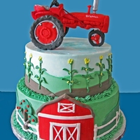 Tractor Cake Clients son was turning 21 and loves Farmall tractors. She sent me pics of one of his models so I did my best to duplicate it in fondant/...