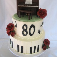 Piano Cake Customer asked me to make an upright piano for her mother's 80th as that's been her passion her whole life. Cake iced in bc,...
