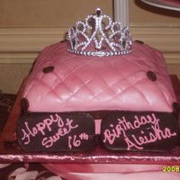 Sweet 16 Princess Pillow Pink Fondant quilted covering shaped square cake and brushed with luster dust.
