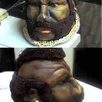 Mr. T For a friends Birthday. Chocolate Cake covered in Fondant. Hair was done by slicing thin slices of extra cake and gluing it down with...