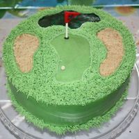Fore! Chocolate 10" cake with vanilla buttercream. Buttercream frosting, pecan sandies and nilla wafers crushed for sand trap, and piping...