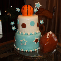 All Star Cake 6" and 8", mini sports ball pan for the basketball and 3 oval pans carved for the football.