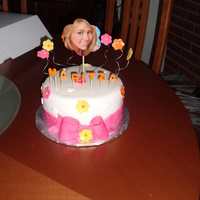 Hannah Montana Cake covered in mmf with mmf decorations, the hm picture is cut out from a party banner then i use piping gel to glue to some extra cake box...